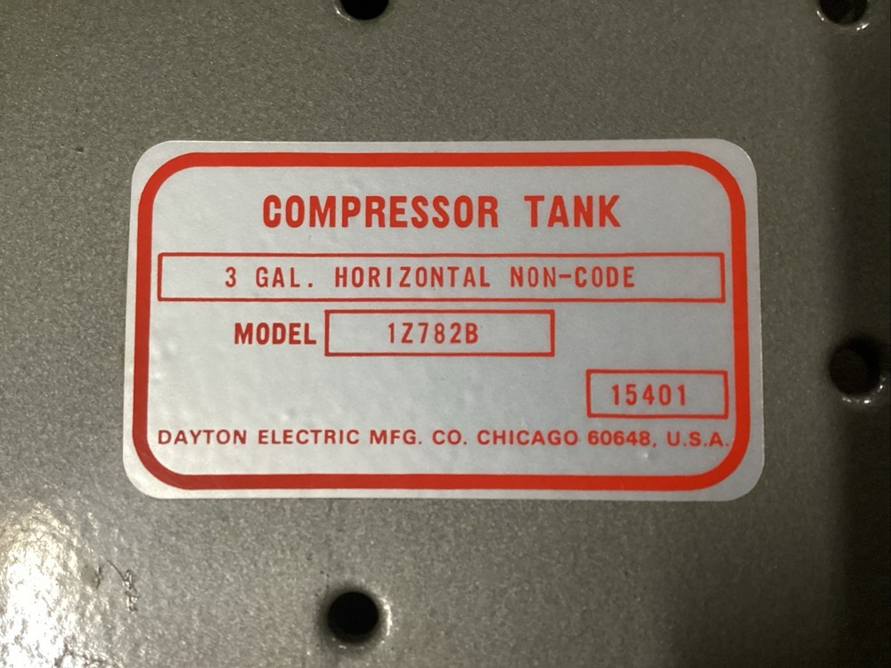 Dayton 3 Gallon Horizontal Non-Code Compressor Tank 1Z782B #806E89PR6*CO