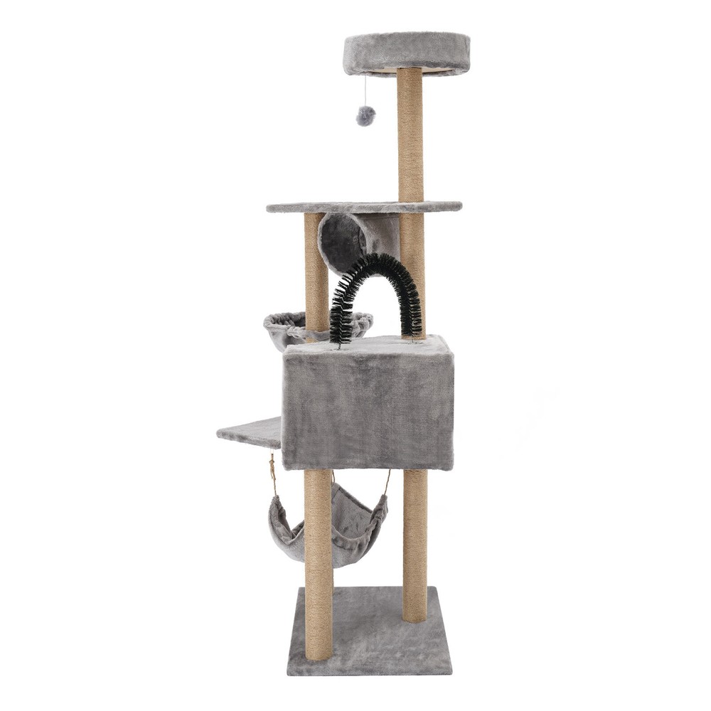 Floor Standing Scratching Post Multi-Level Cat Tower Climbing Frame Silvery Grey