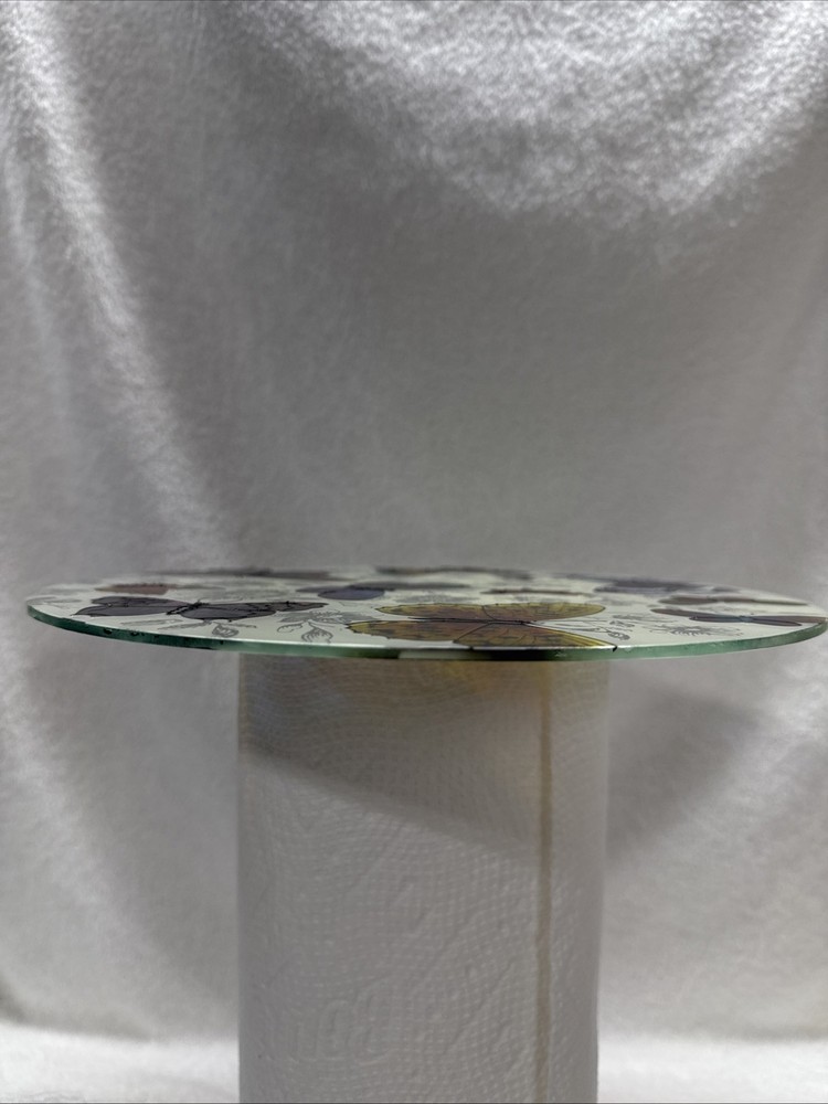 10” Round Flat Glass Butterfly Decor