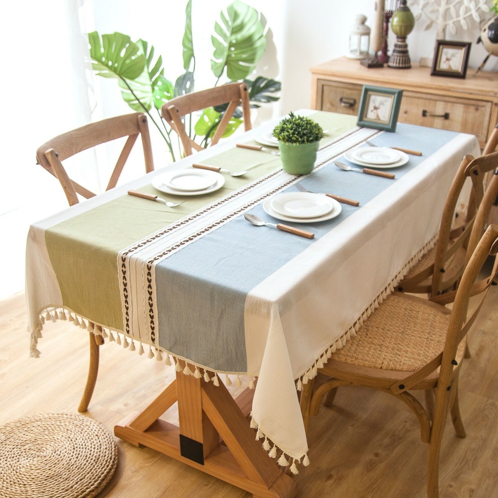 Simple Linen Fabric Rectangular Fit Wedding Dining Party Decor Tablecloth Cover