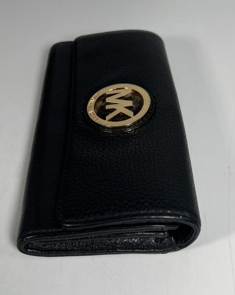 Michael Kors Black Pebbled Leather Envelope Wallet