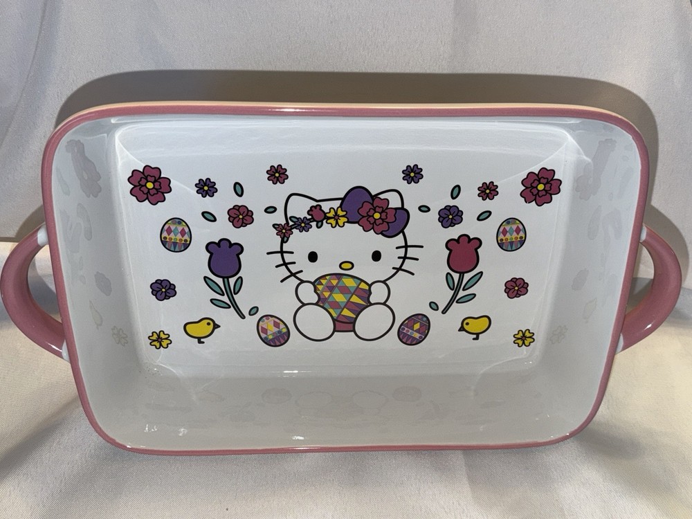 HELLO KITTY Sanrio EASTER Bakeware 8x12 Rectangular Ceramic Baker New (no box)
