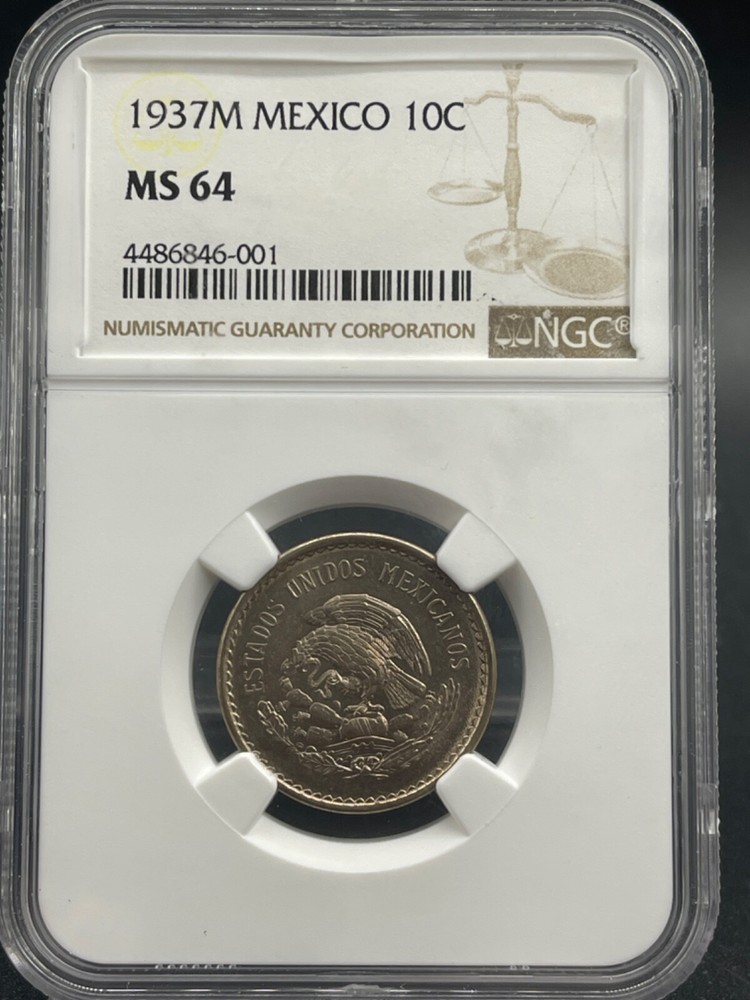 1937M Mexico 10 Centavos NGC MS64