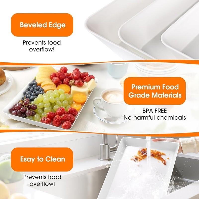 Durable Stackable Plastic Serving Plates Set Parties Picnics & Everyday Use