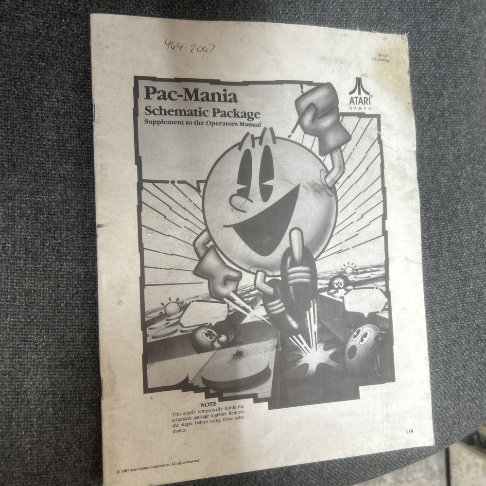 Atari PAC-MANIA Schematic Arcade Video Game Manual - good used original
