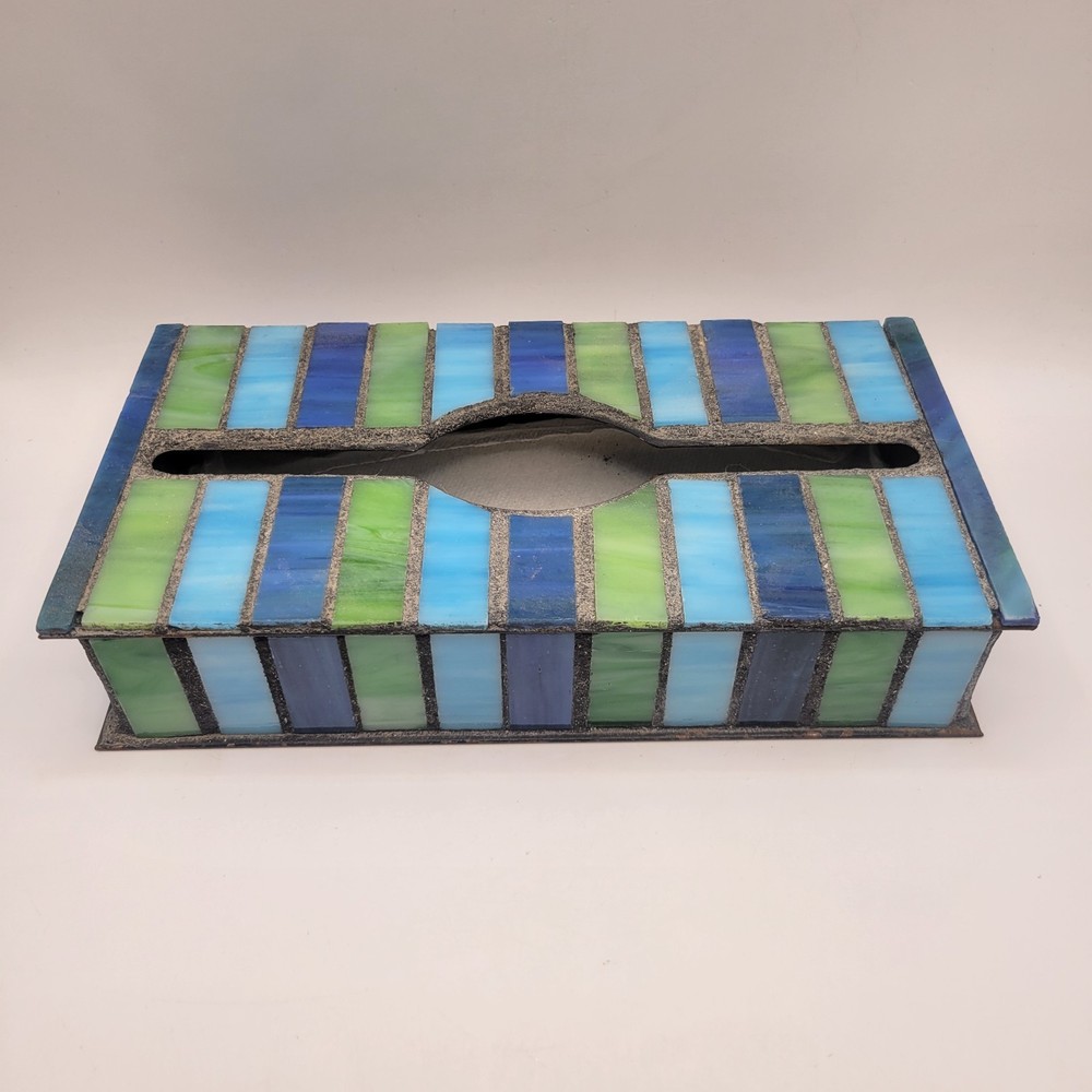 Large Leaded Vintage Stained Glass Tissue Box Holder Pink Rectangular Wall Mount