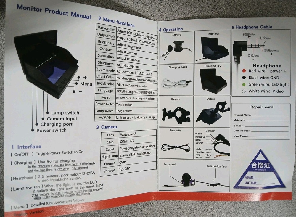 4.3" Underwater Fish Finder Camera. Unbranded. Nice Kit.