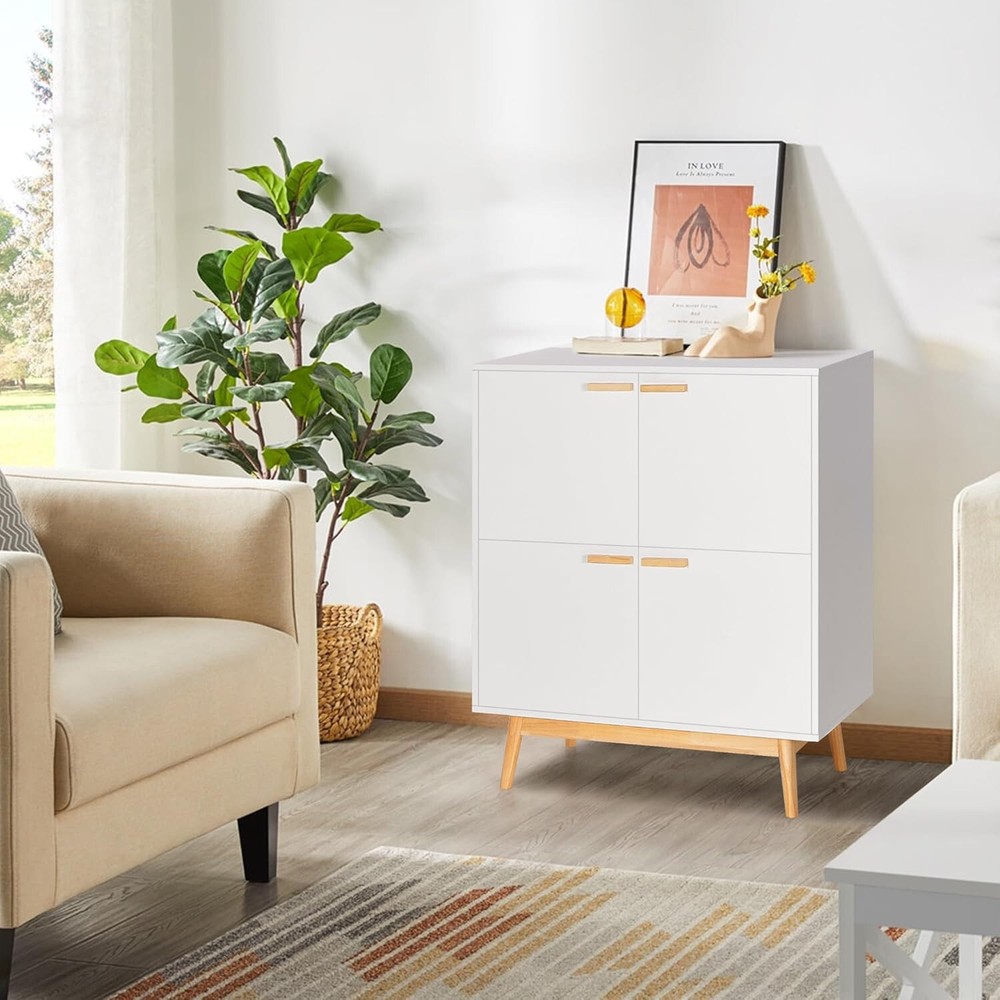 Modern Sideboard Buffet Cabinet Kitchen Storage Cabinet with 4 Doors Solid Wood
