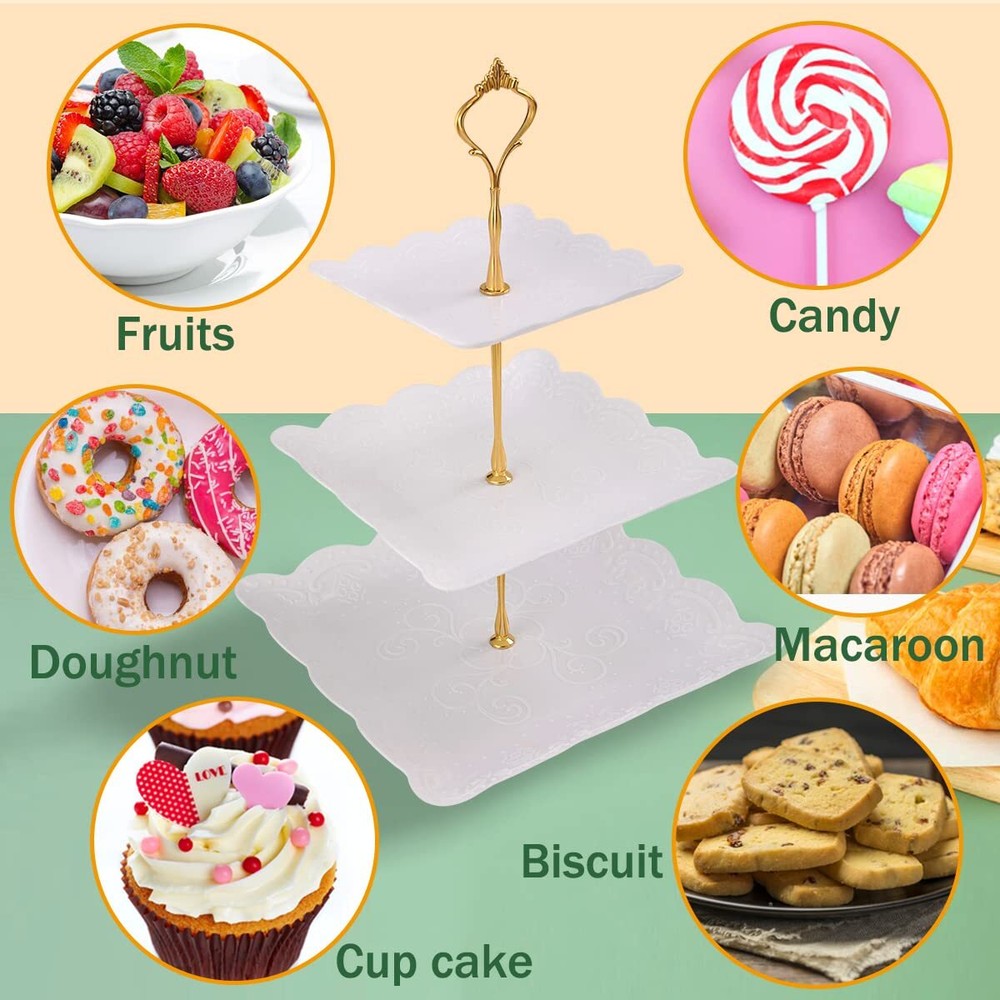 2 Pack Cupcake Stand 3 Tier Serving Tray Cupcake Dessert Candy Fruit Display Hol