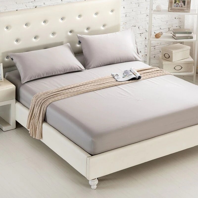 1PCS Fitted Sheet Solid Color Bed Sheets With Elastic Band Double Queen