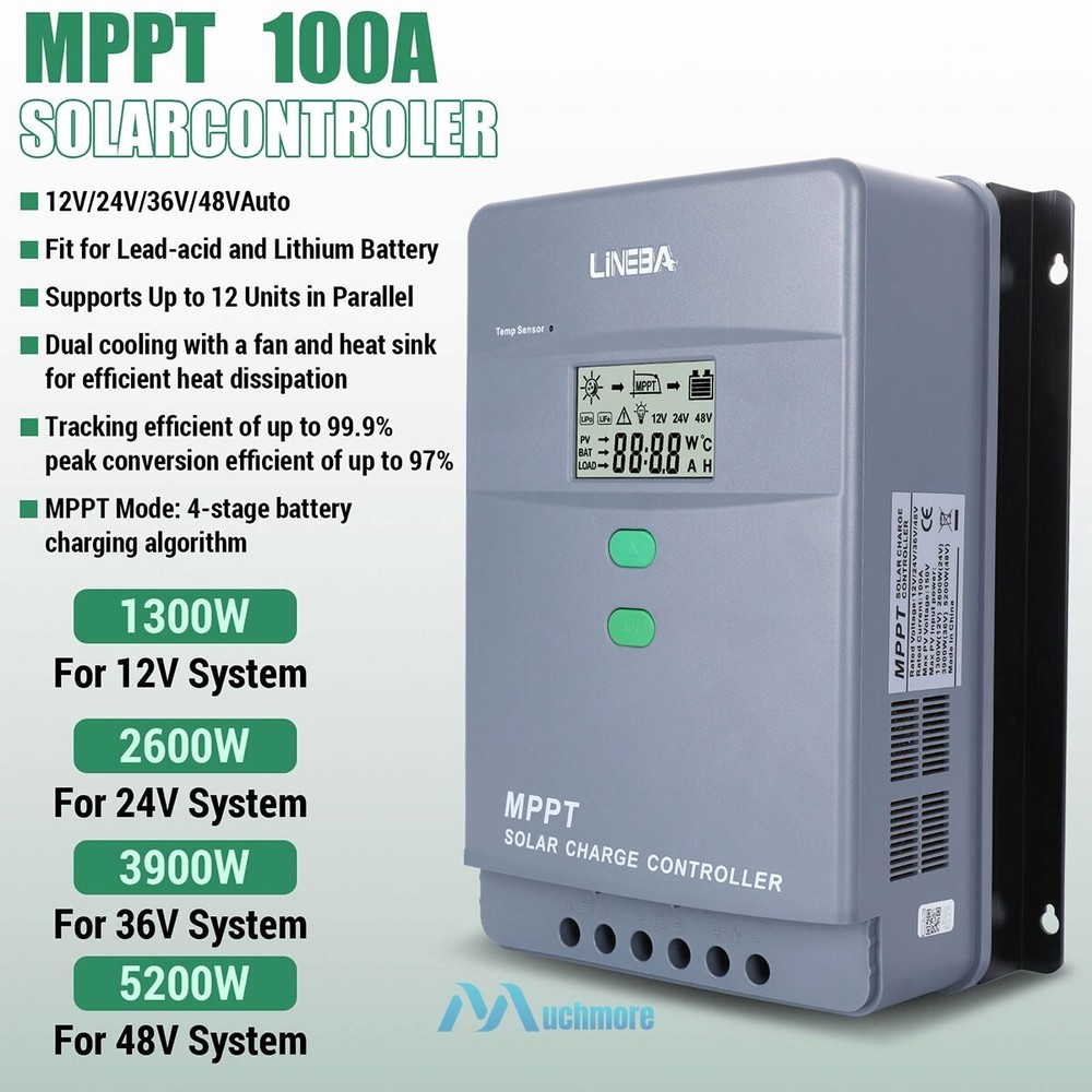 30-100A MPPT Solar Panel Battery Charge Controller 12V/24/36/48V LCD Regulator