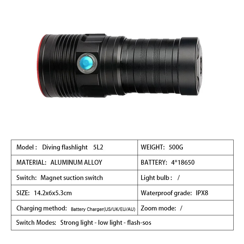 Dive Flashlight Professional Waterproof Scuba Dive Flashligh Portable Dive Torch