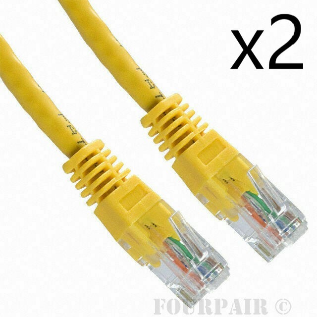 2 Pack Lot - 15ft CAT5e Ethernet Network LAN Router Patch Cable Cord Wire Yellow