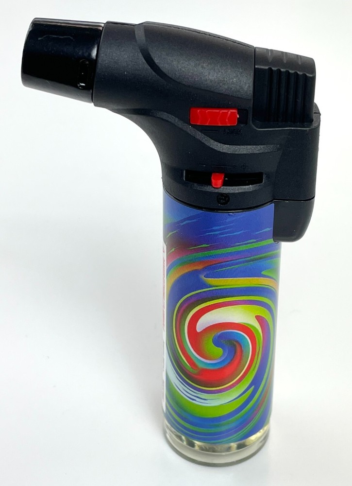 12 Pack Jumbo 4" Single Jet Flame Torch Gun Lighter Refillable Lockable Swirl