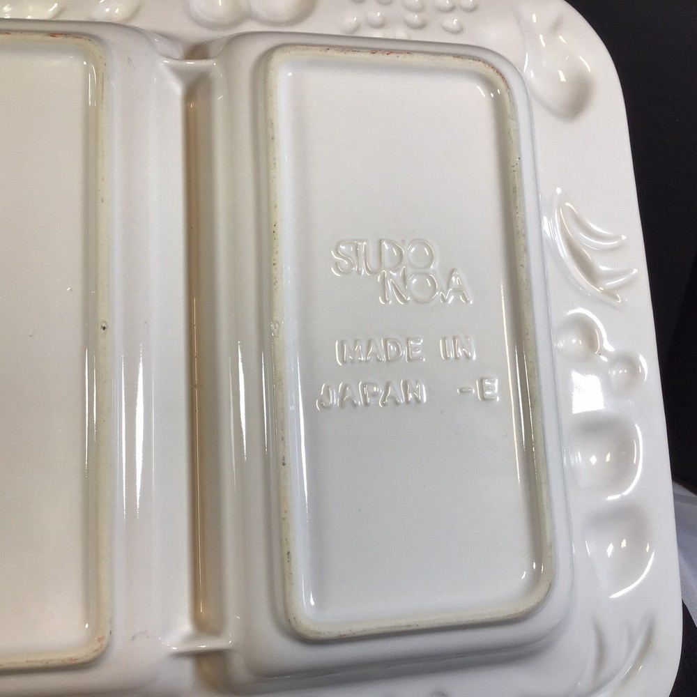 Studio Nova 3 Part Rectangular Divided Server White Emboss Fruit Made In Japan