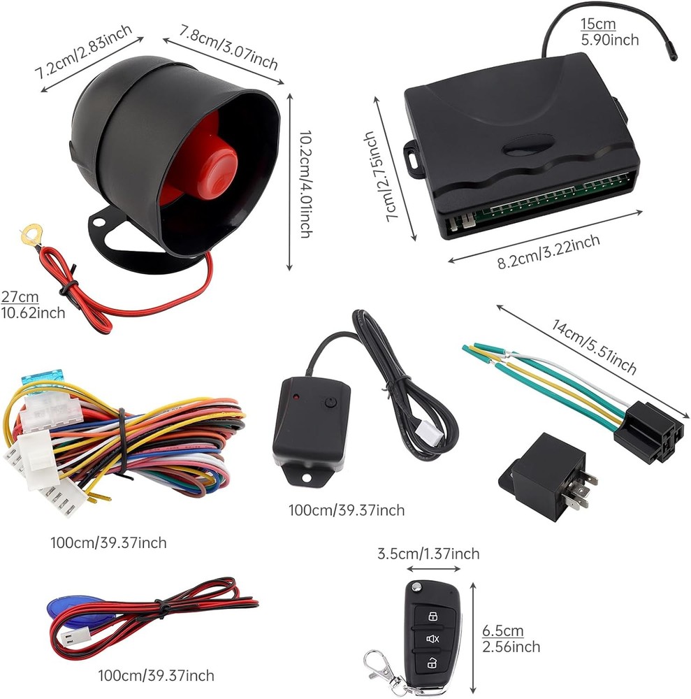 Universal 12V Car Alarm System Keyless Entry with Remote & Siren Sensor