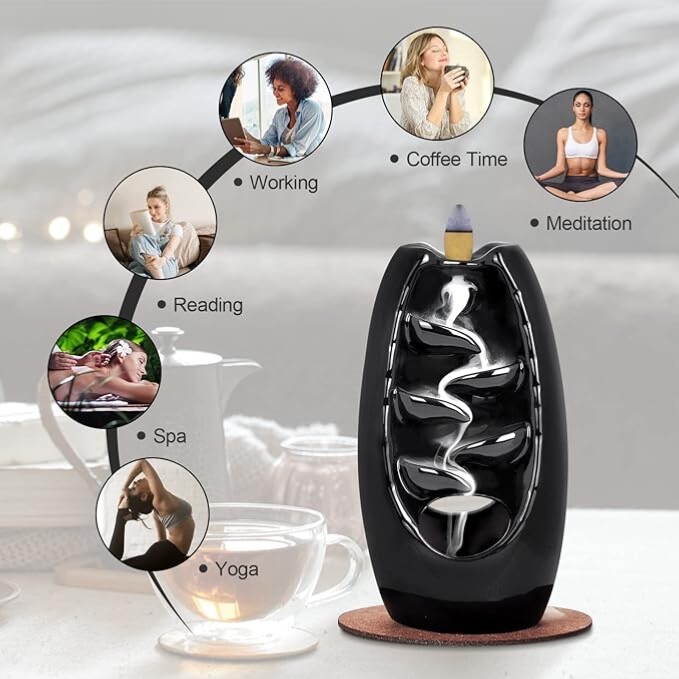 SPACEKEEPER Ceramic Backflow Incense Holder Waterfall Incense Burner
