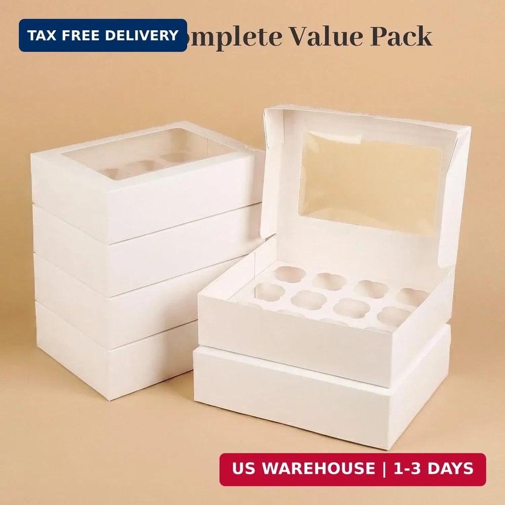 VGOODALL 12 Count Cupcake Boxes, 6PCS Cupcake Container with Window Boxes Holdin