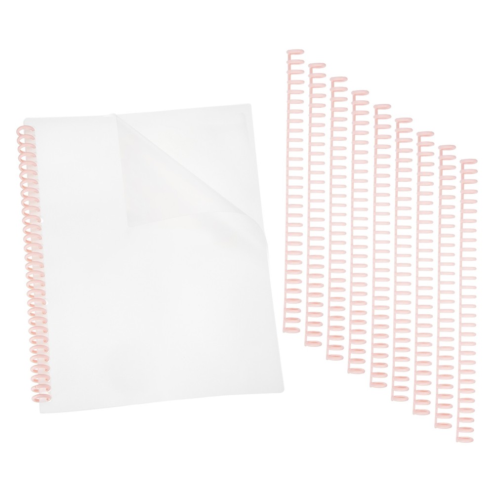 20Pcs Clear Presentation Binding Covers with 10Pcs 12mm Combs Kit, Dark Pink