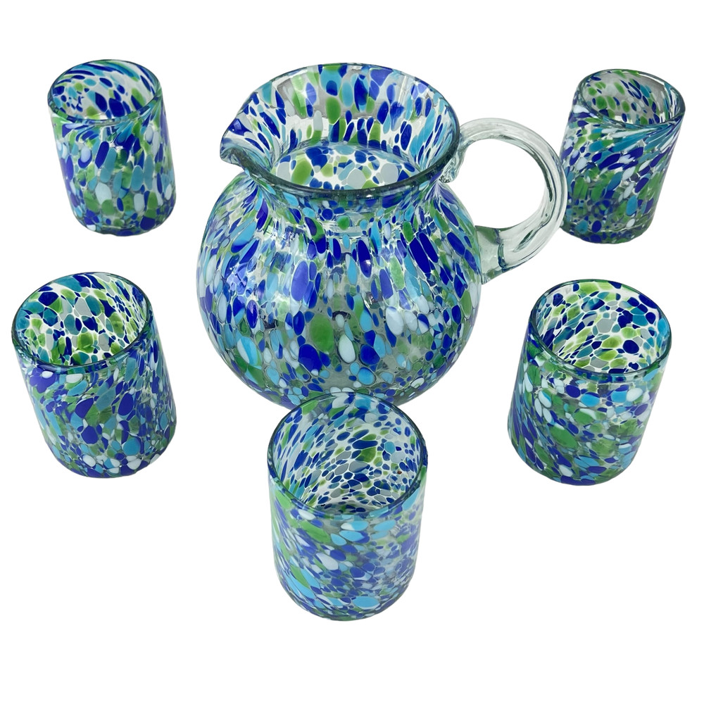 Vintage Studio Art Glass Pitcher & Drinking Glass Set