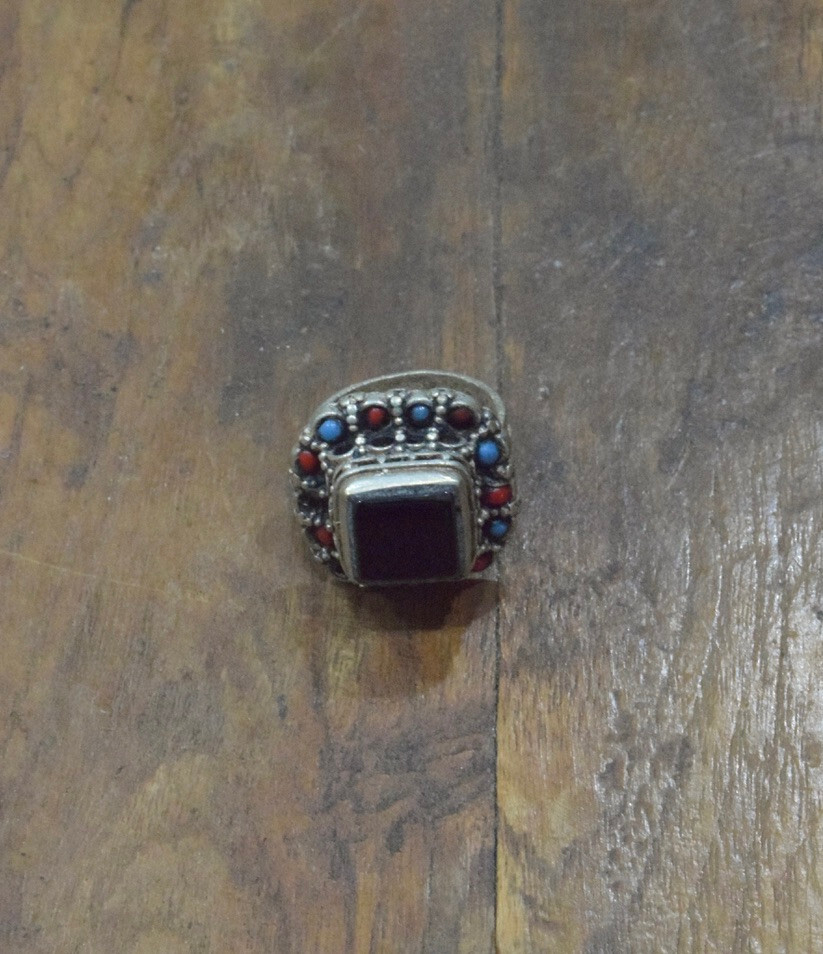 Middle Eastern Silver Kuchi Black Onyx Ring Size 7