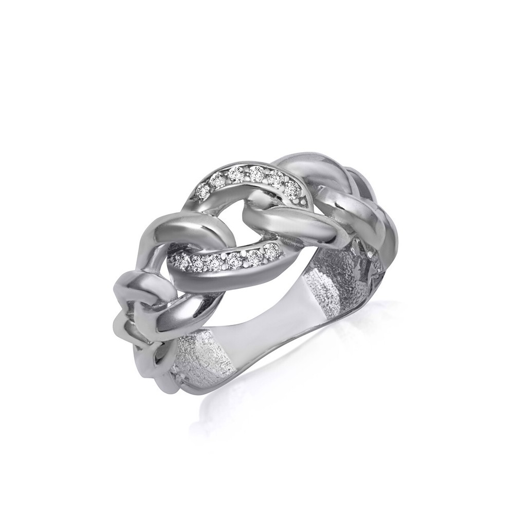 Sterling Silver CZ Cuban Chain Link Statement Ring 9.5 mm