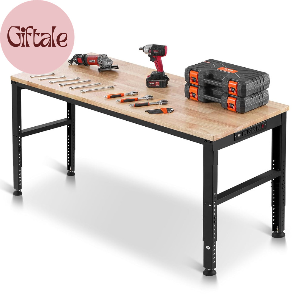 Adjustable Workbench, 2000 Lbs Capacity, 61 X 20-Inch Heavy Duty Work Bench with