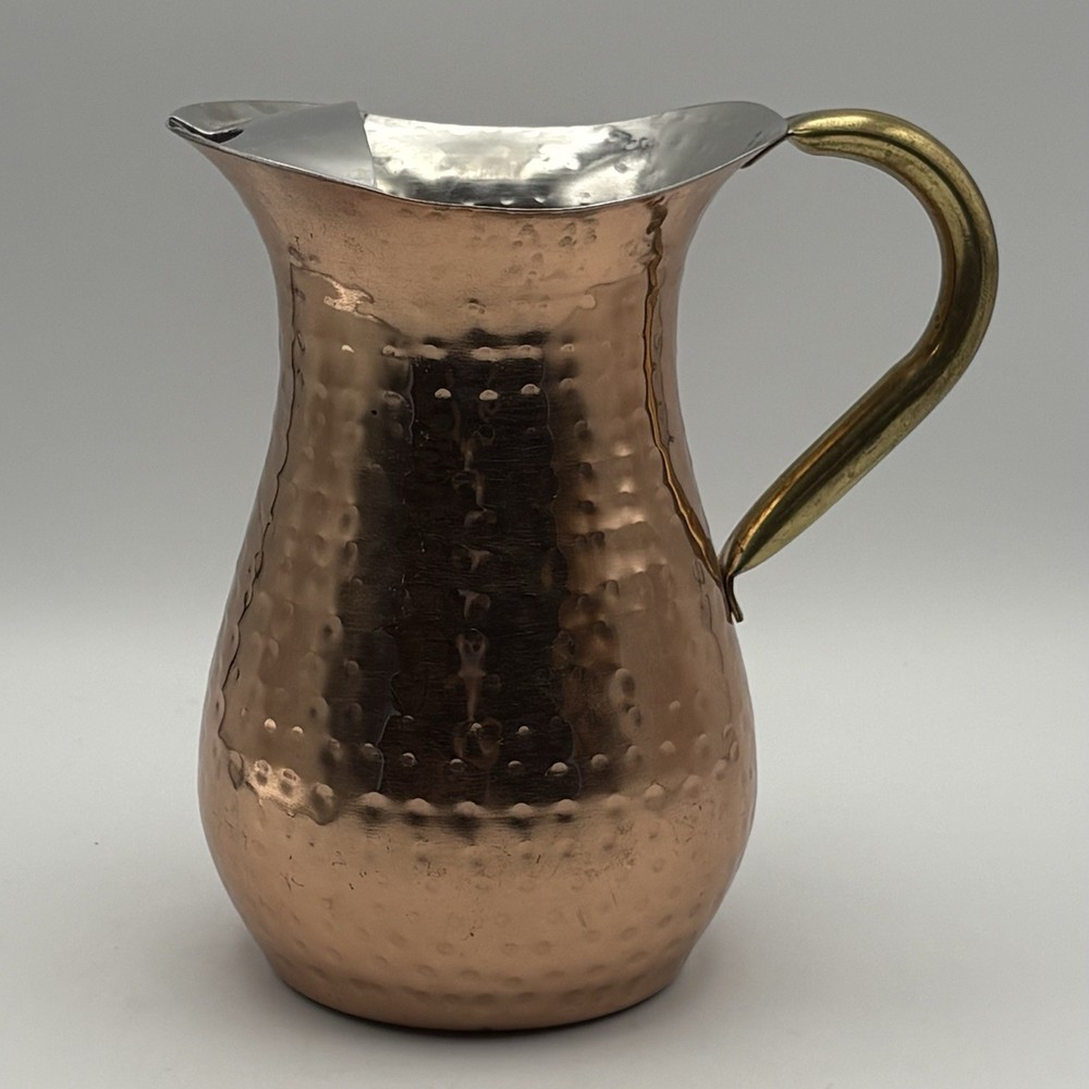 Vintage ODI Hammered Copper Pitcher With Brass Handle