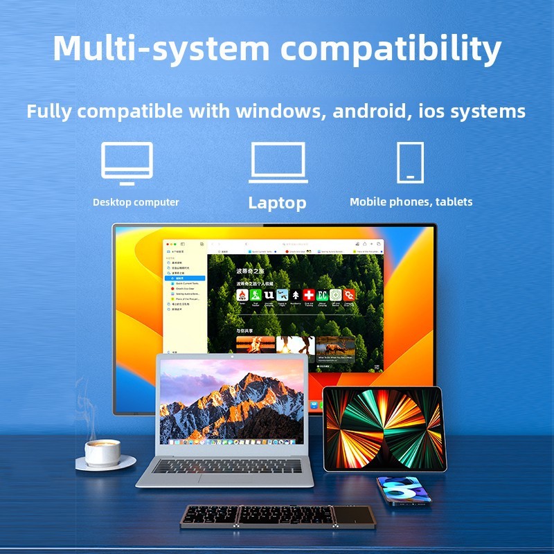 Mini Folding Wireless Bluetooth Keyboard With Touchpad for Laptop Tablet Phone