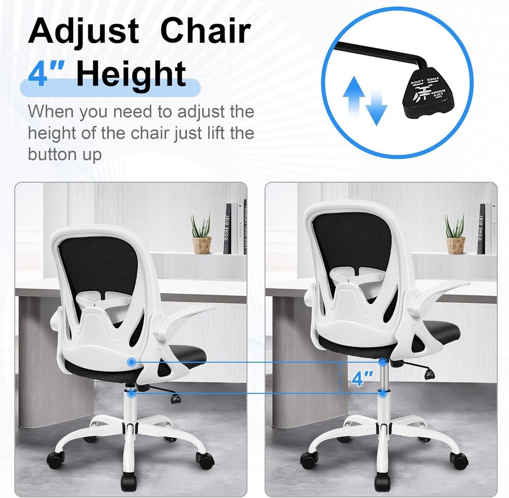 Elite Ergonomic Computer Chair - Adjustable Lumbar Support, Swivel Base, White
