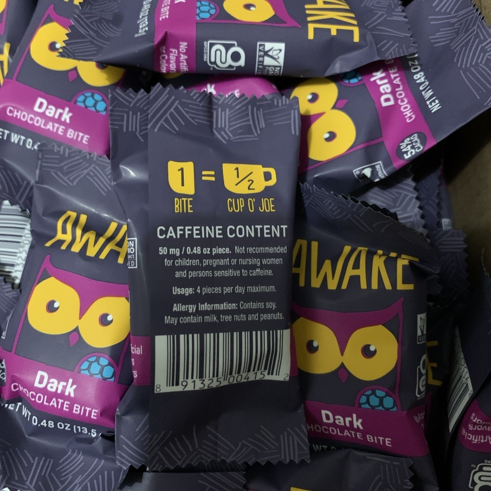 148 Count Awake Caffeinated Chocolate Bites Dark Chocolate 0.48oz BULK Candy