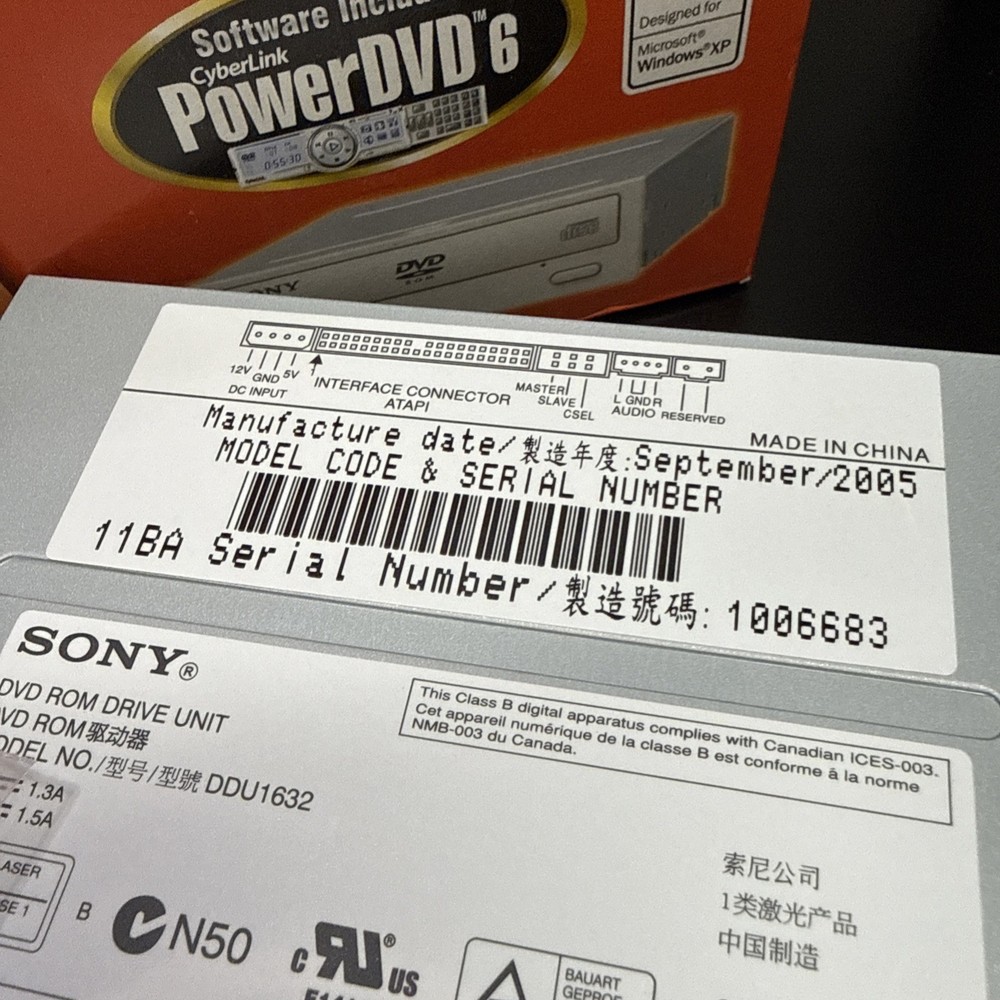 Sony Dvd – ROM ddu1632 CD – ROM 48X, DVD – ROM 16 X MICROSOFT WINDOWS XP ￼￼
