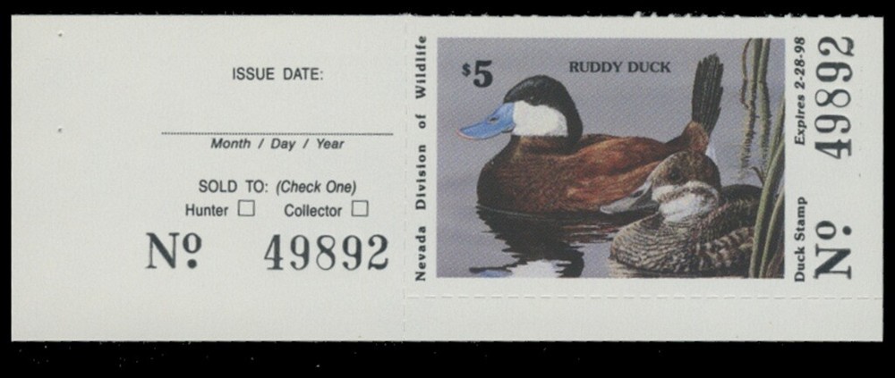 1997  Nevada State Duck Stamp Mint Never Hinged. With Tab.