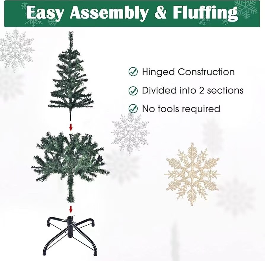 4FT Hinged Artificial Christmas Pine Tree with 200 Dense Branches, easy assembly