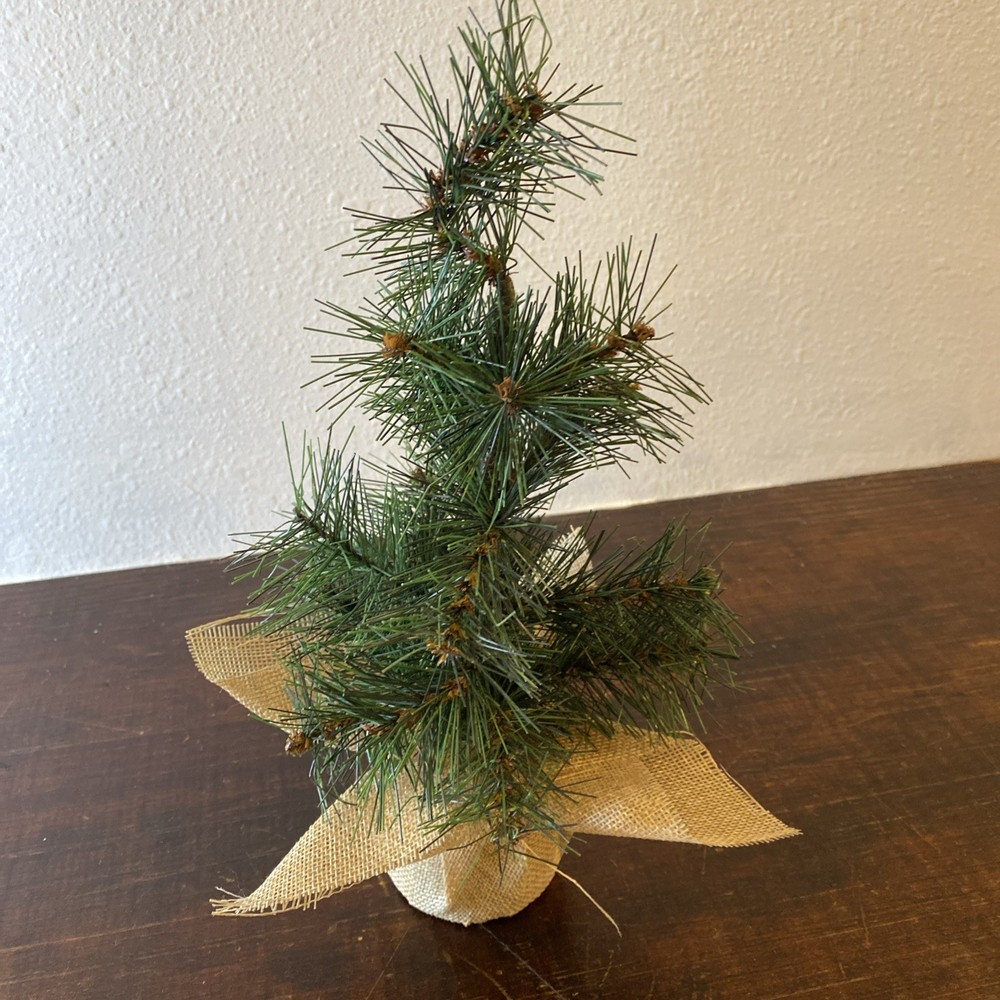 Approx 11” Christmas Tree With Burlap Bag Weighted Bottom Tabletop Tree