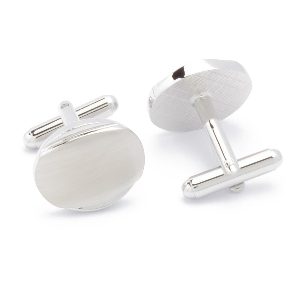Cufflinks - Silver Solid Oval with Top Bottom Effect