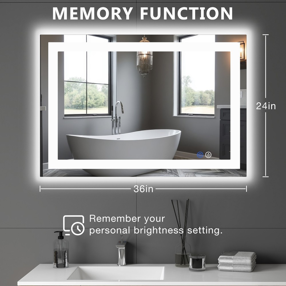 LED Light Bathroom Wall Vanity Mirror with Anti-Fog Dimmable Rectangle Mirrors