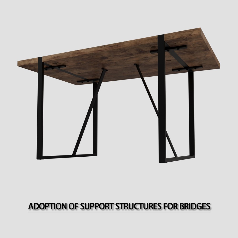 55 " dining table modern rural industrial rectangular MDF dark wood, 4-6 peopl