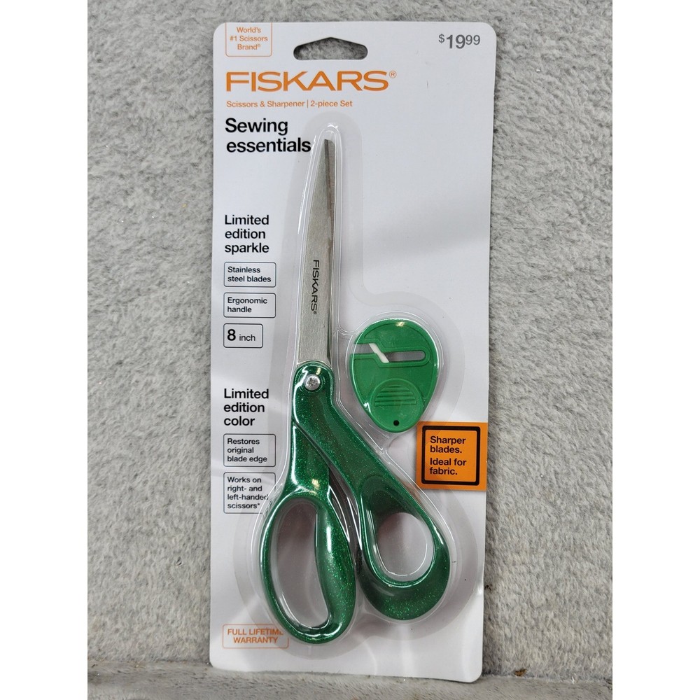 Fiskars Sewing Essentials 8 inch Scissors and Sharpener Set Limited Sparkle