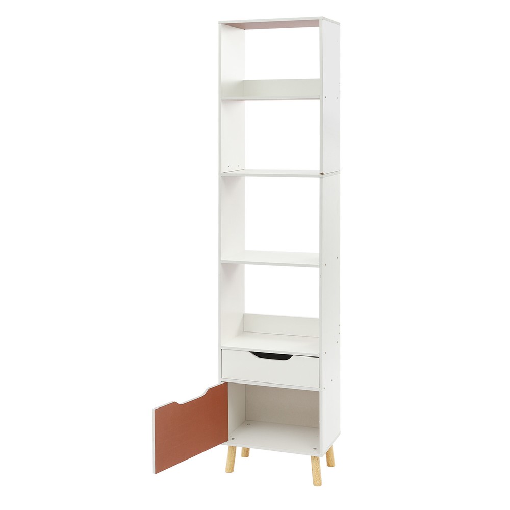 Bookshelf Display Organizer Floor Standing Bookcase Storage Rack with Drawers