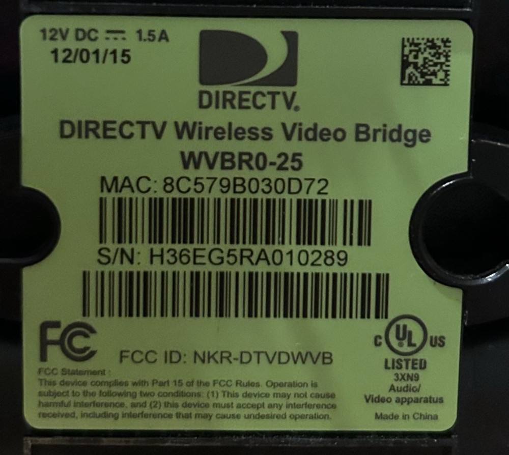 DirecTV Wireless Video Bridge w/ Power Source