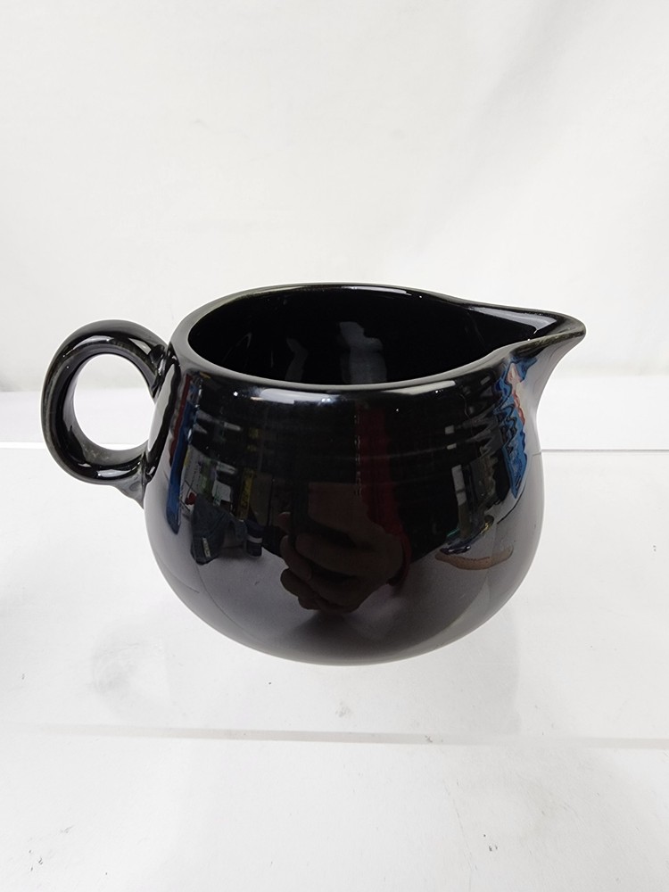 Black Fiesta Glossy Ceramic Creamer Replacement - Solid Pattern Stamped Small F