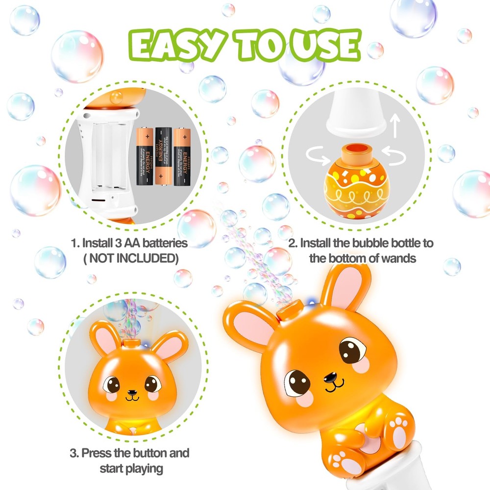 2 Pack Bubble Wands for Kids, Automatic Bubble Blower Machine with Light for ...