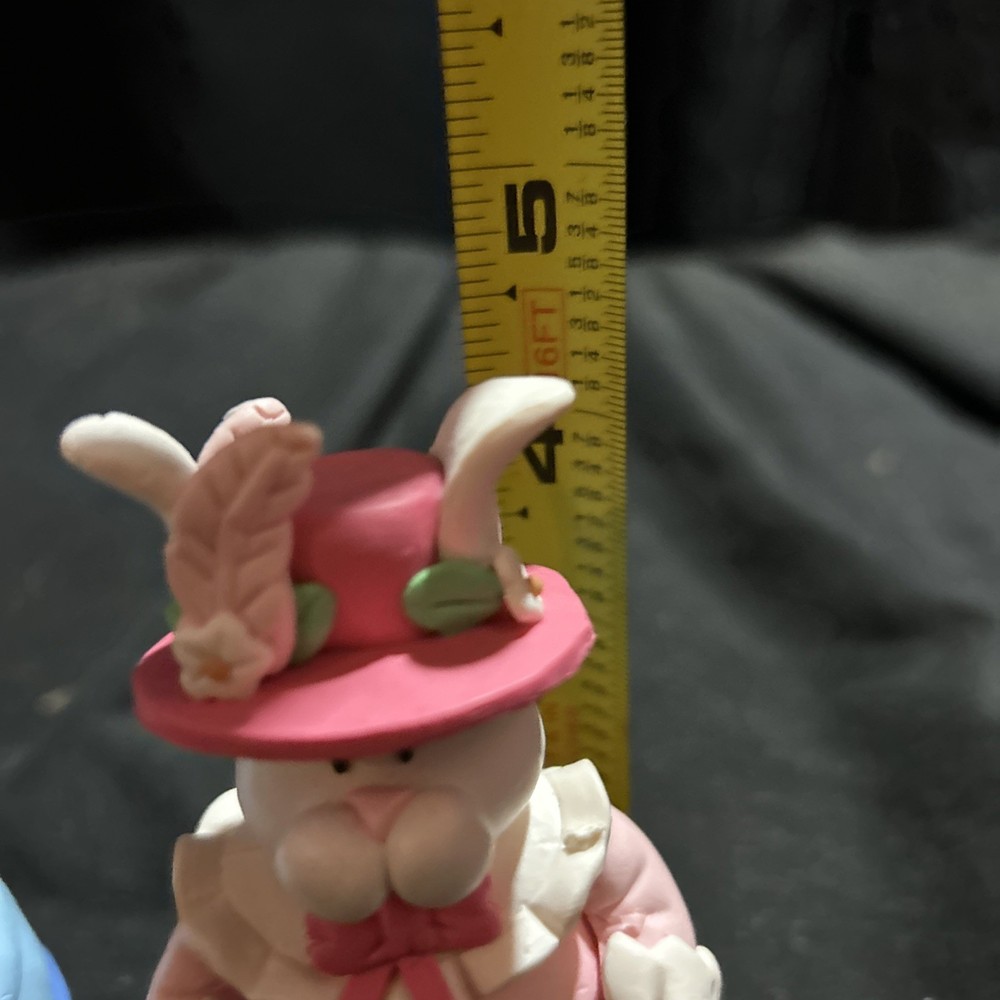 Poly Clay Easter Bunny Figurines 5” Pastel Rabbit Mr. and Mrs. Spring