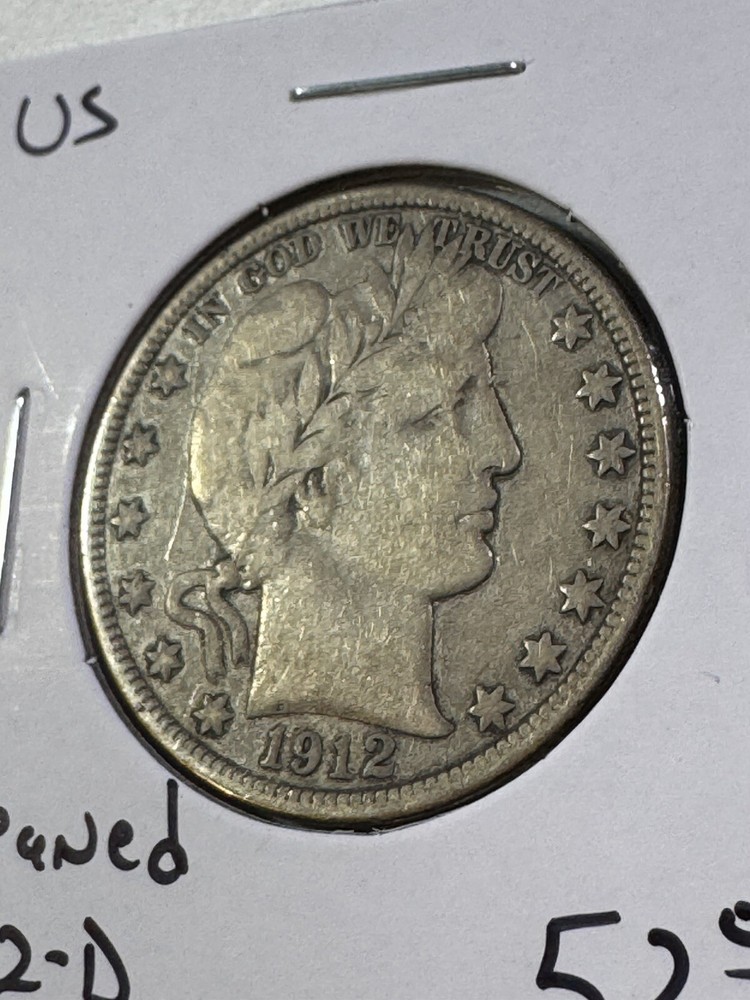 1912-D US Barber Silver Half Dollar Cleaned