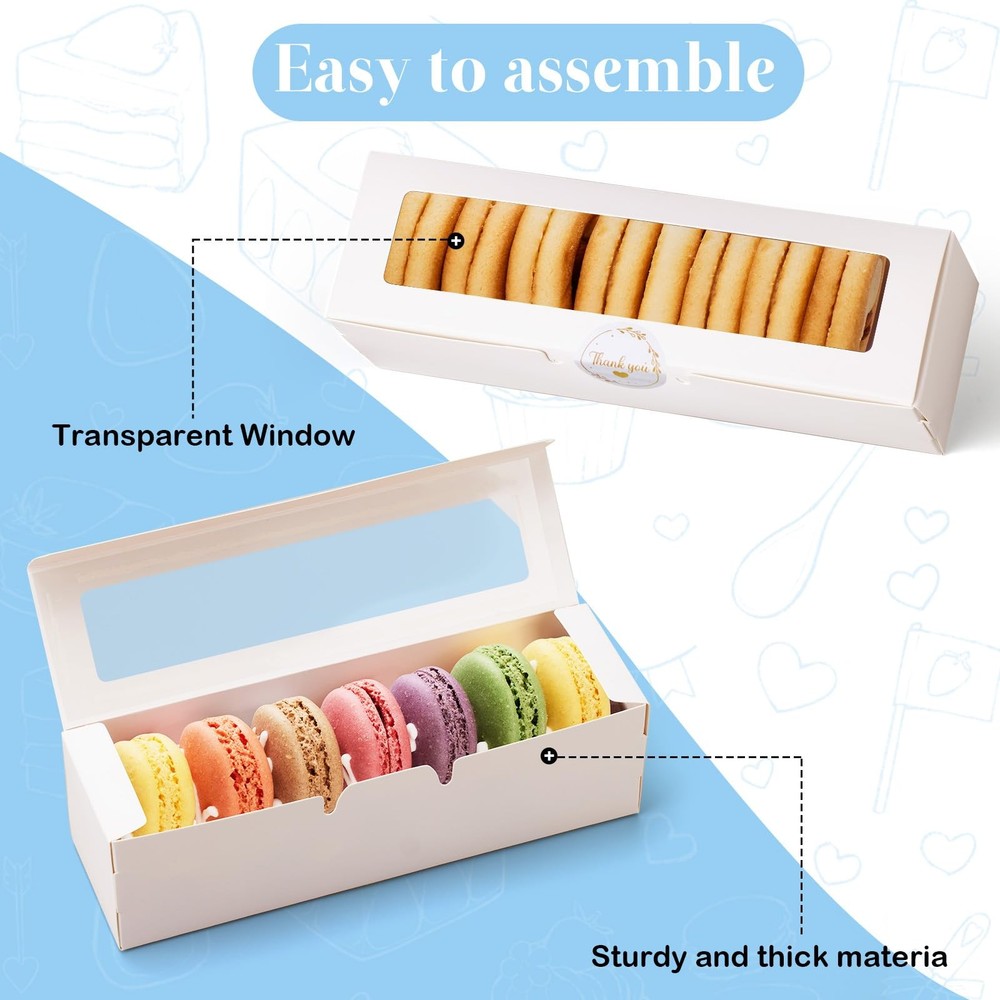 20 Pack Macaron Boxes with Window - 7.3x2x2 in Macaron Packaging Containers H...