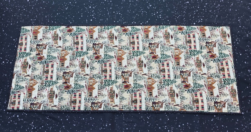 Handmade Quilted Table Runner CHRISTMAS patchwork plaid trees houses