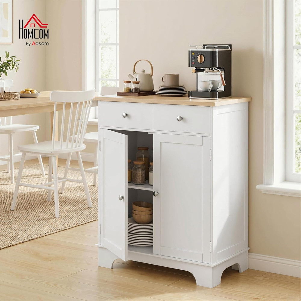 Sideboard Buffet Cabinet with Solid Wood Countertop, Modern Kitchen Storage Cabi