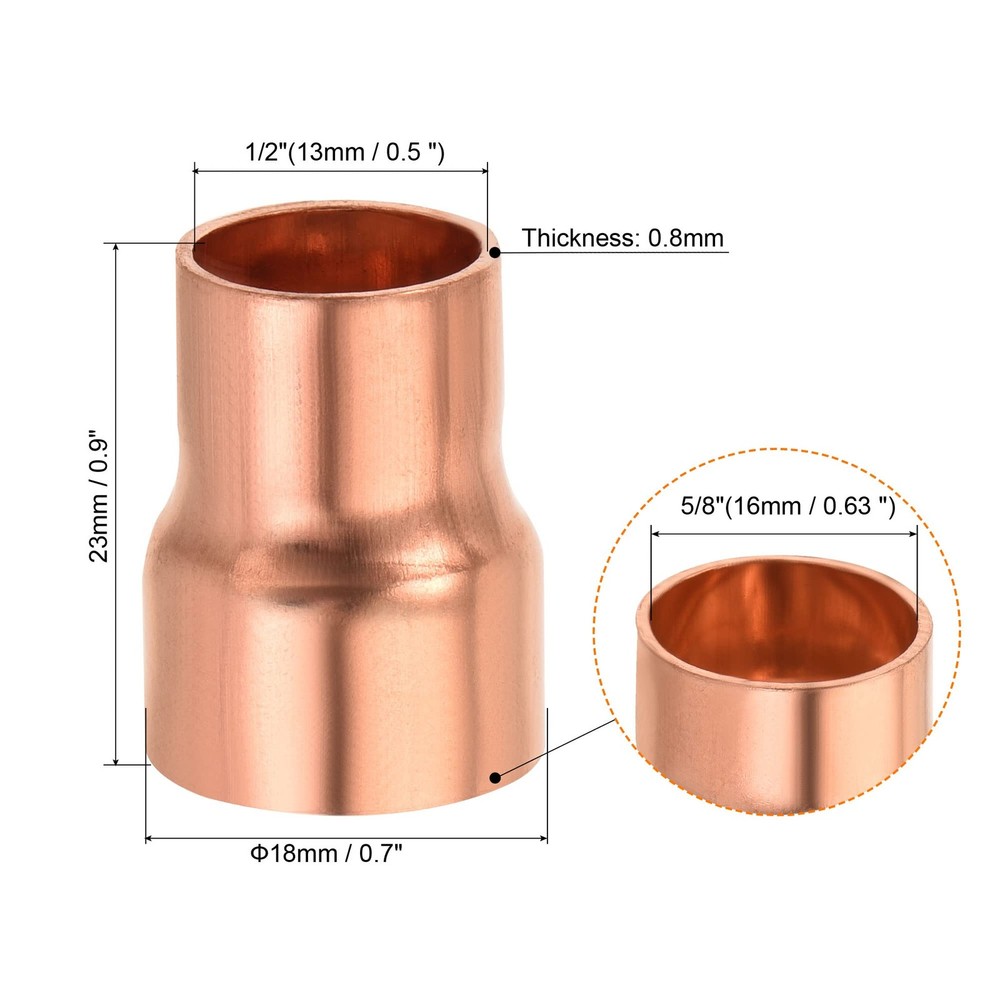 MECCANIXITY Copper Reducing Coupling Fitting with 1/2 x 5/8 Inch,