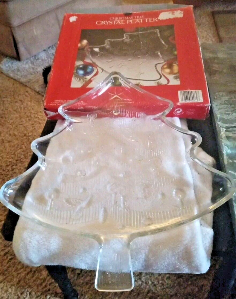 Vintage Glass Christmas Tree Shaped Platter